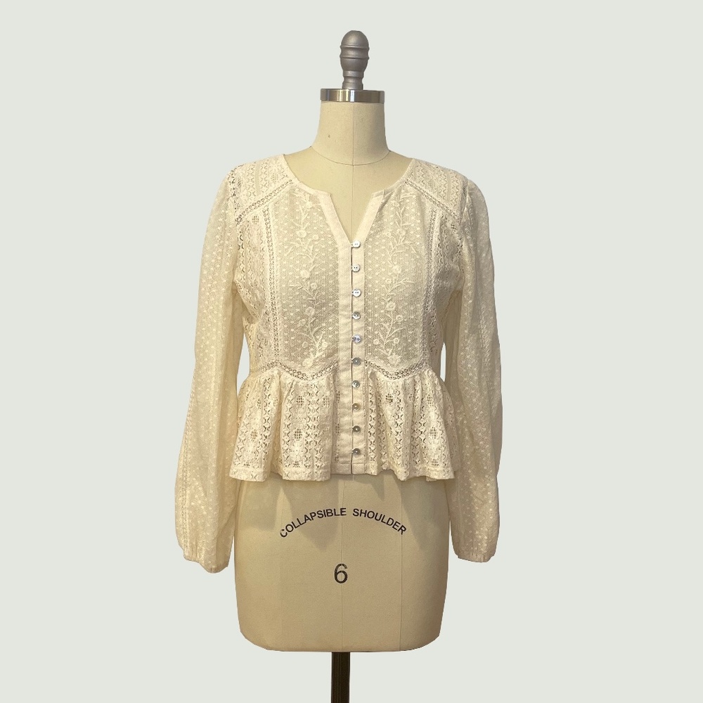 Lucky Brandy - Romantic 70's Inspired Lace Peplum Top - NWOT